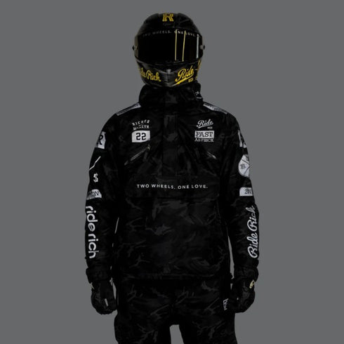 Ride Rich Concord Armoured GP Anorak Motorcycle Jacket - Black / Camo